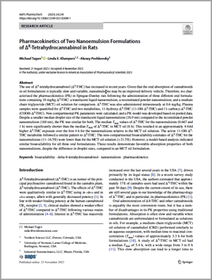 Thumbnail Pharmacokinetics of Two Nanoemulsion Formulations of Δ8-Tetrahydrocannabinol in Rats
